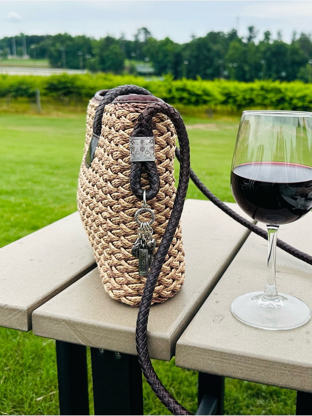 Brighton Woven Straw / Jute Crossbody Bag with Dark Brown Genuine Leather - Picture 5 of 10